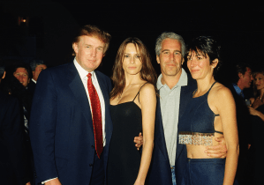 From left, American real estate developer Donald Trump and his girlfriend (and future wife), former model Melania Knauss, financier (and future convicted sex offender) Jeffrey Epstein, and British socialite Ghislaine Maxwell pose together at the Mar-a-Lago club, Palm Beach, Florida, February 12, 2000. (Photo by Davidoff Studios/Getty Images)